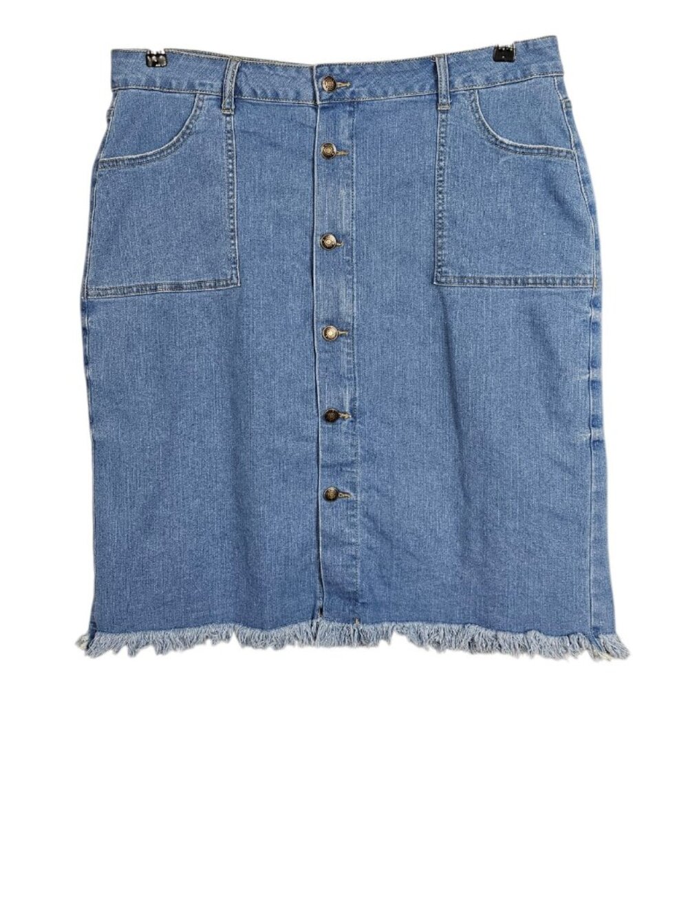 luvamia Women's Denim Mid Rise Button Down Boho Frayed Raw Hem Jean Skirt 2XL